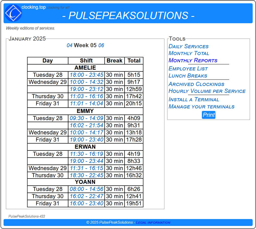 Manager screen